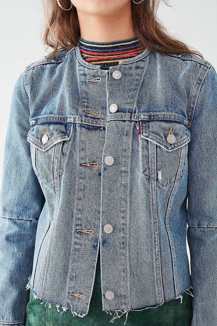 Levis collarless denim jacket cheap